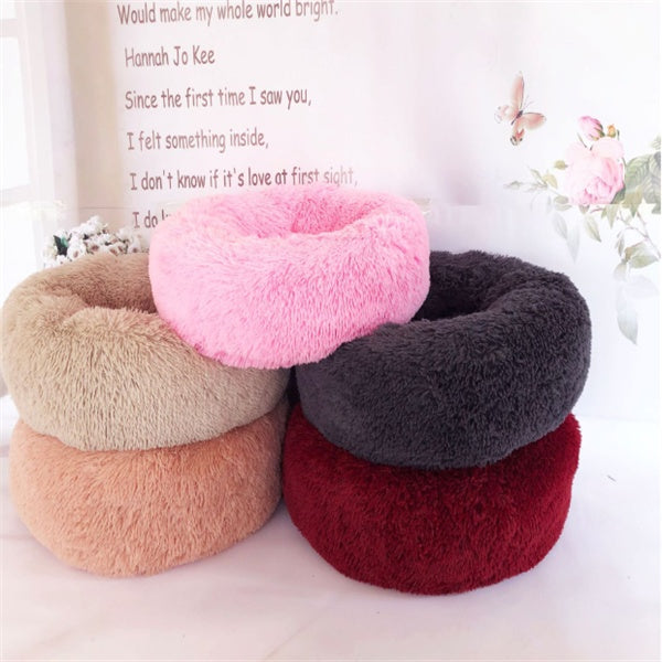 Round Fluffy Winter Cat Bed – Soft Hairy Pet Nest