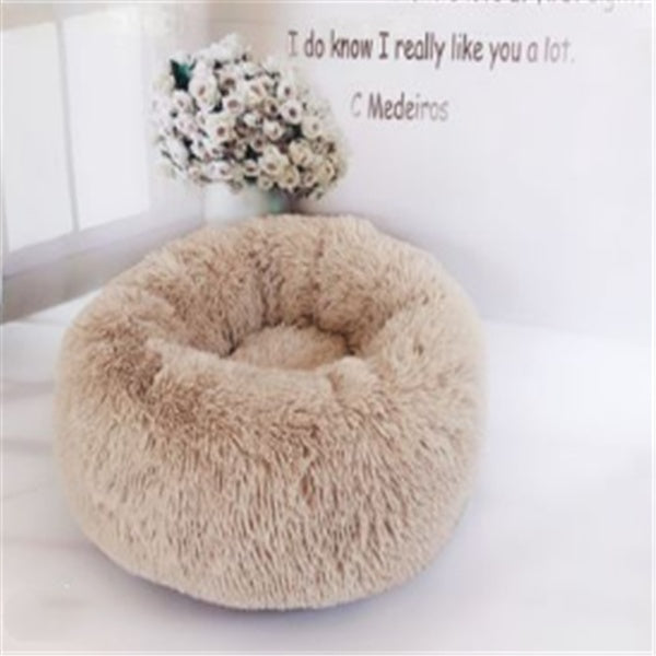Round Fluffy Winter Cat Bed – Soft Hairy Pet Nest
