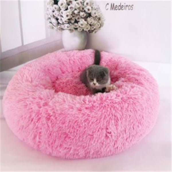 Round Fluffy Winter Cat Bed – Soft Hairy Pet Nest