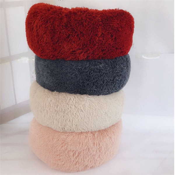 Round Fluffy Winter Cat Bed – Soft Hairy Pet Nest