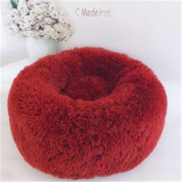 Round Fluffy Winter Cat Bed – Soft Hairy Pet Nest