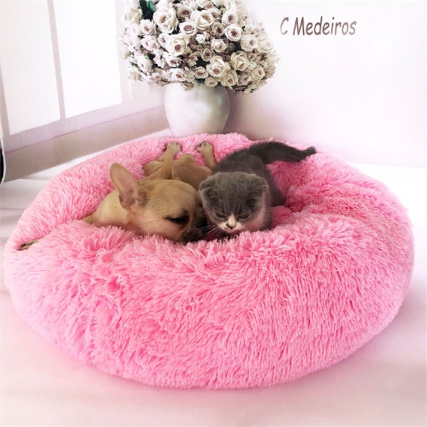 Round Fluffy Winter Cat Bed – Soft Hairy Pet Nest