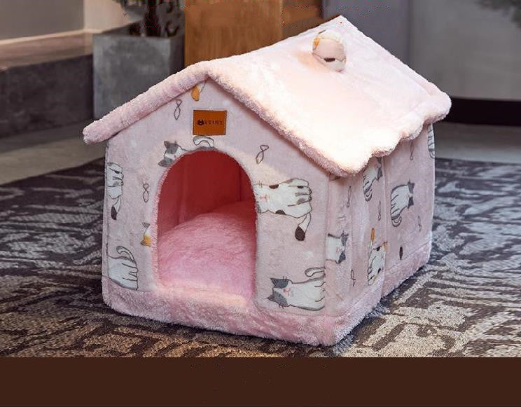 Winter Pet Bed Cave – Foldable Dog House, Warm Cat Nest, Cozy Enclosed Kennel