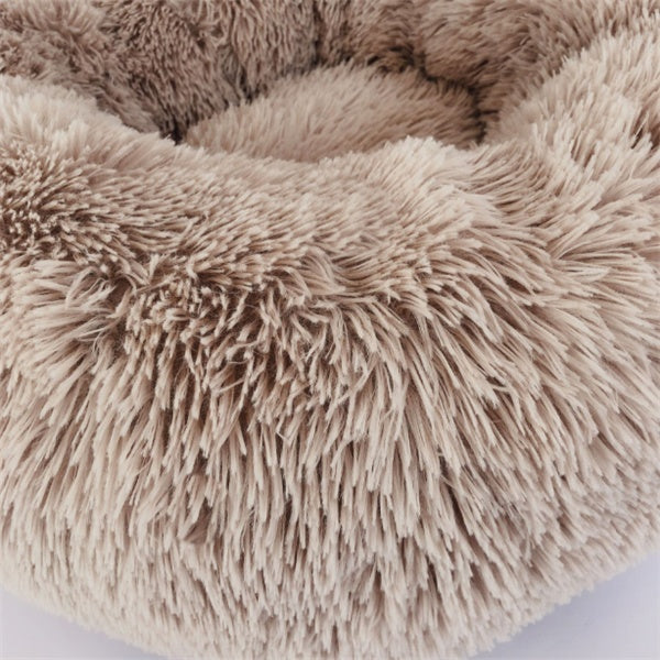 Round Fluffy Winter Cat Bed – Soft Hairy Pet Nest