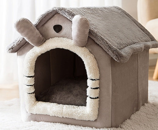 Winter Pet Bed Cave – Foldable Dog House, Warm Cat Nest, Cozy Enclosed Kennel