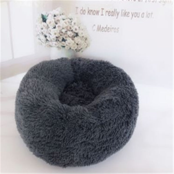 Round Fluffy Winter Cat Bed – Soft Hairy Pet Nest