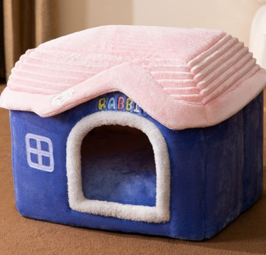 Winter Pet Bed Cave – Foldable Dog House, Warm Cat Nest, Cozy Enclosed Kennel