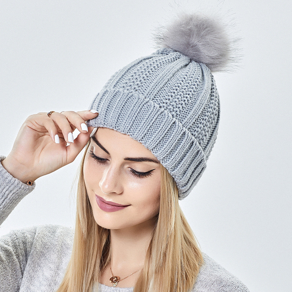 Women’s Satin-Lined Knit Beanie with Faux Fur Pom