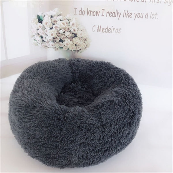 Round Fluffy Winter Cat Bed – Soft Hairy Pet Nest