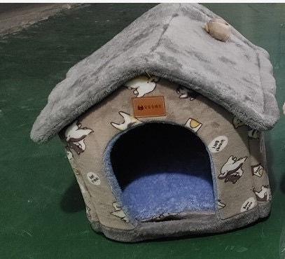 Winter Pet Bed Cave – Foldable Dog House, Warm Cat Nest, Cozy Enclosed Kennel