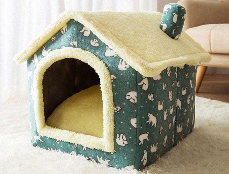 Winter Pet Bed Cave – Foldable Dog House, Warm Cat Nest, Cozy Enclosed Kennel