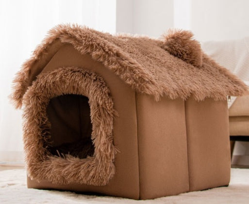 Winter Pet Bed Cave – Foldable Dog House, Warm Cat Nest, Cozy Enclosed Kennel