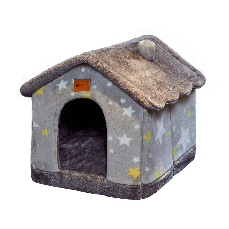 Winter Pet Bed Cave – Foldable Dog House, Warm Cat Nest, Cozy Enclosed Kennel