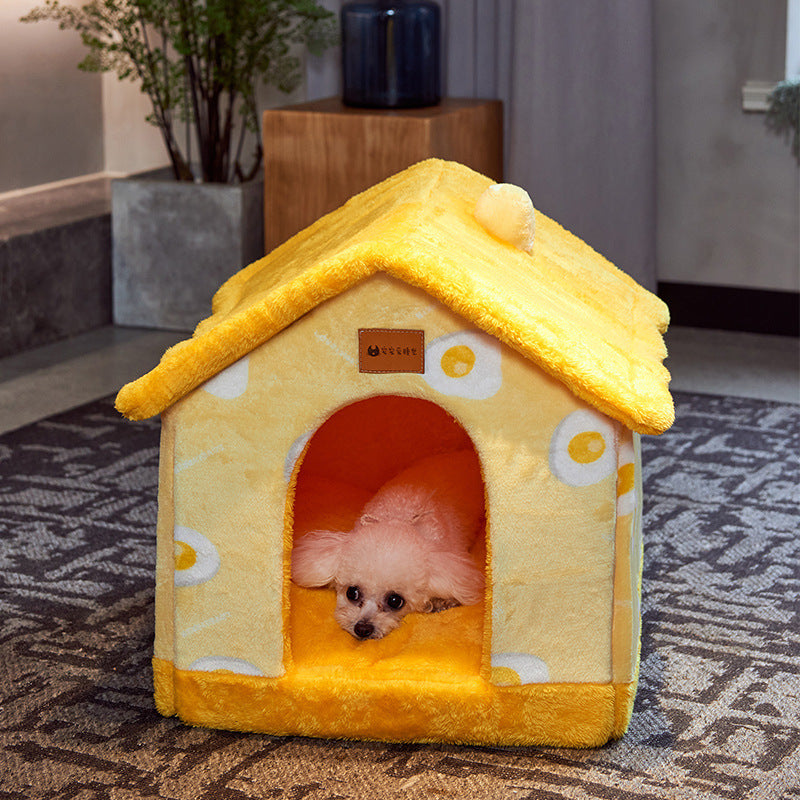 Winter Pet Bed Cave – Foldable Dog House, Warm Cat Nest, Cozy Enclosed Kennel