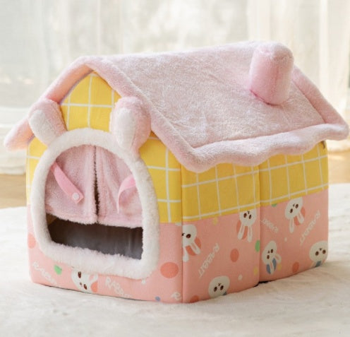 Winter Pet Bed Cave – Foldable Dog House, Warm Cat Nest, Cozy Enclosed Kennel