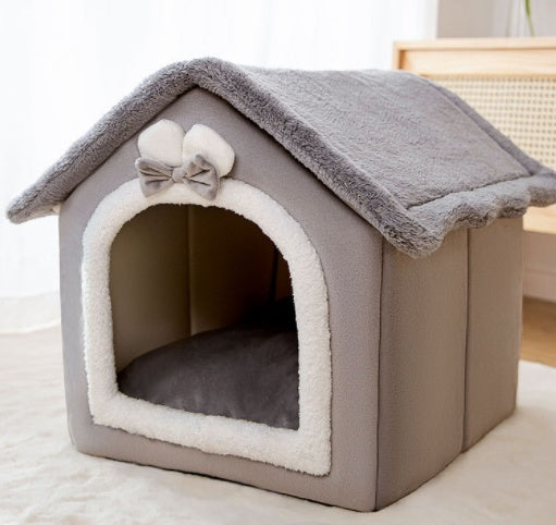 Winter Pet Bed Cave – Foldable Dog House, Warm Cat Nest, Cozy Enclosed Kennel